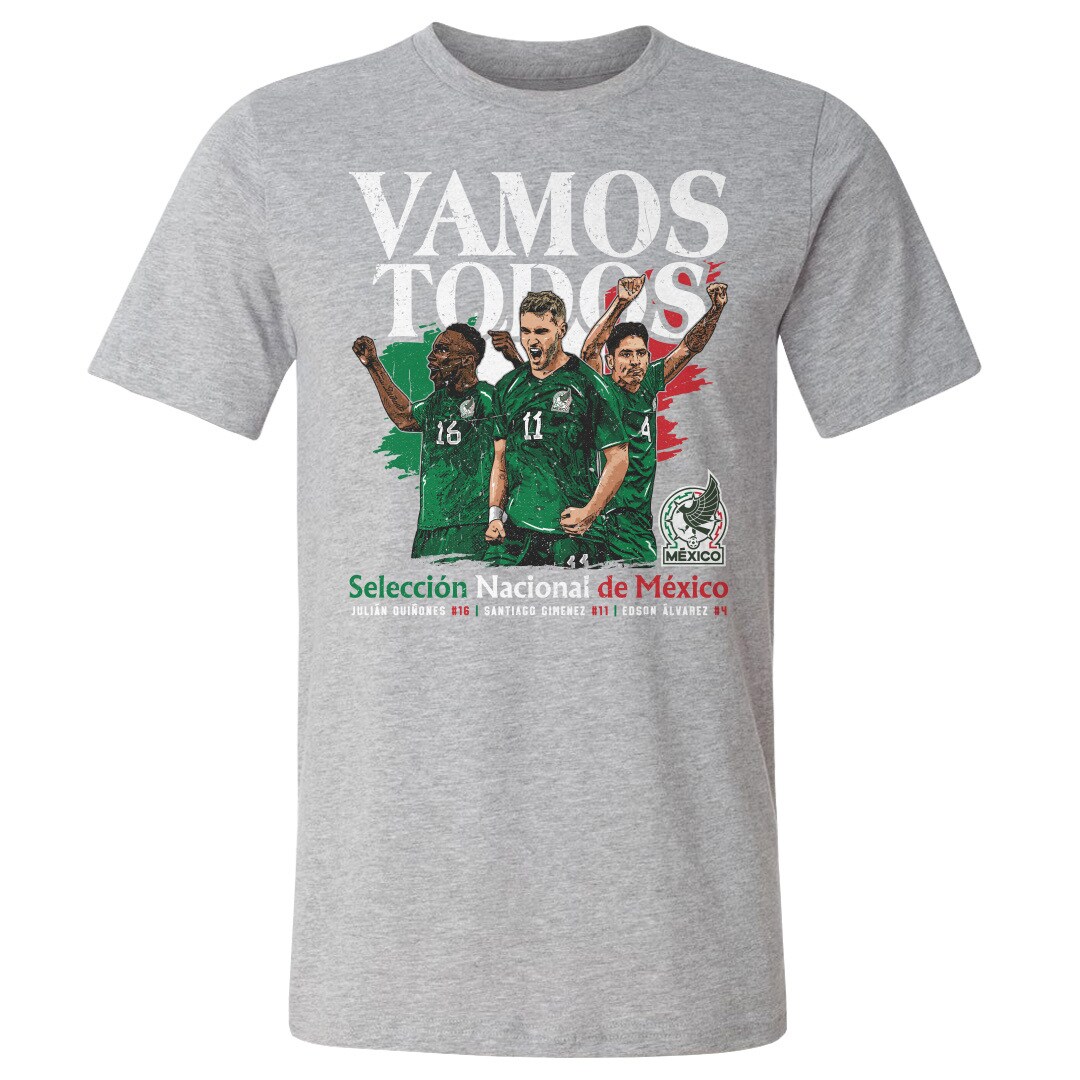 Explore mexico national team 500 level vamos todos julián quiñones santiago giménez amp edson Álvarez t-shirt – heather gray – Germany Football Jerseys & T-Shirts Collection